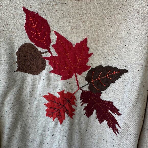 Talbots Sweater XL Fall Leaves Oatmeal Speckled Fall Autumn Thanksgiving Colors - Picture 2 of 6